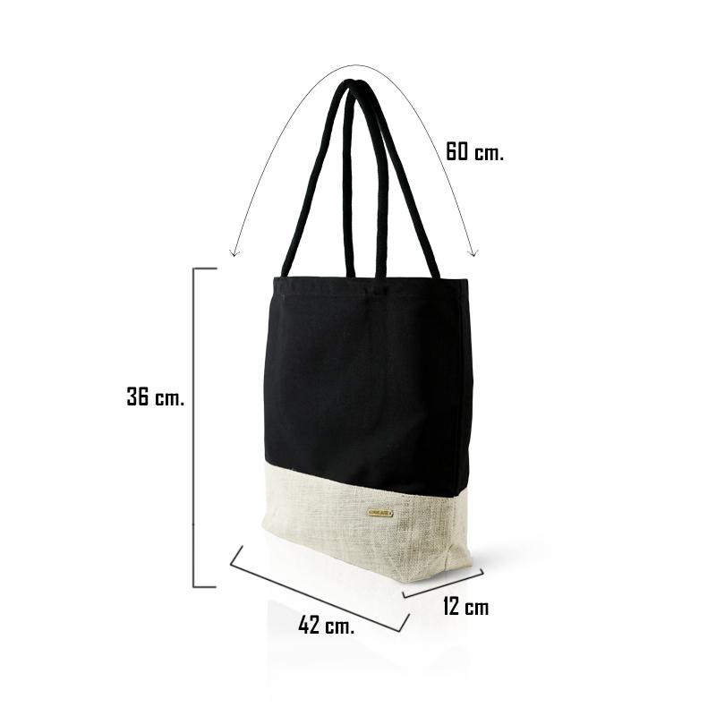 Canvas & Jute Tote Bag Black & natural